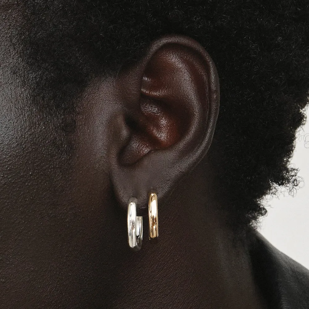 Midi Square Edge Hoops in Gold