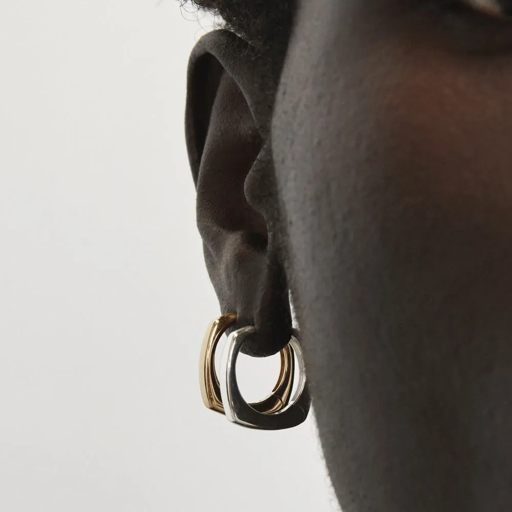 Midi Square Edge Hoops in Gold