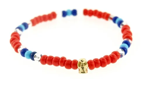 Mini Yellow Gold Skull Beaded Bracelet