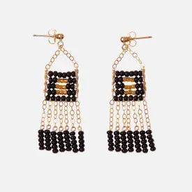 Minimalist Earrings Short Black Beaded