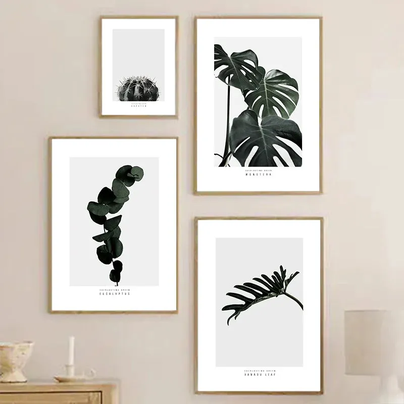 Minimalist Green Leaves Modern Botanical Specimen Wall art Fine Art Canvas Prints Gallery Wall Pictures For Living Room Dining Room Art Decor