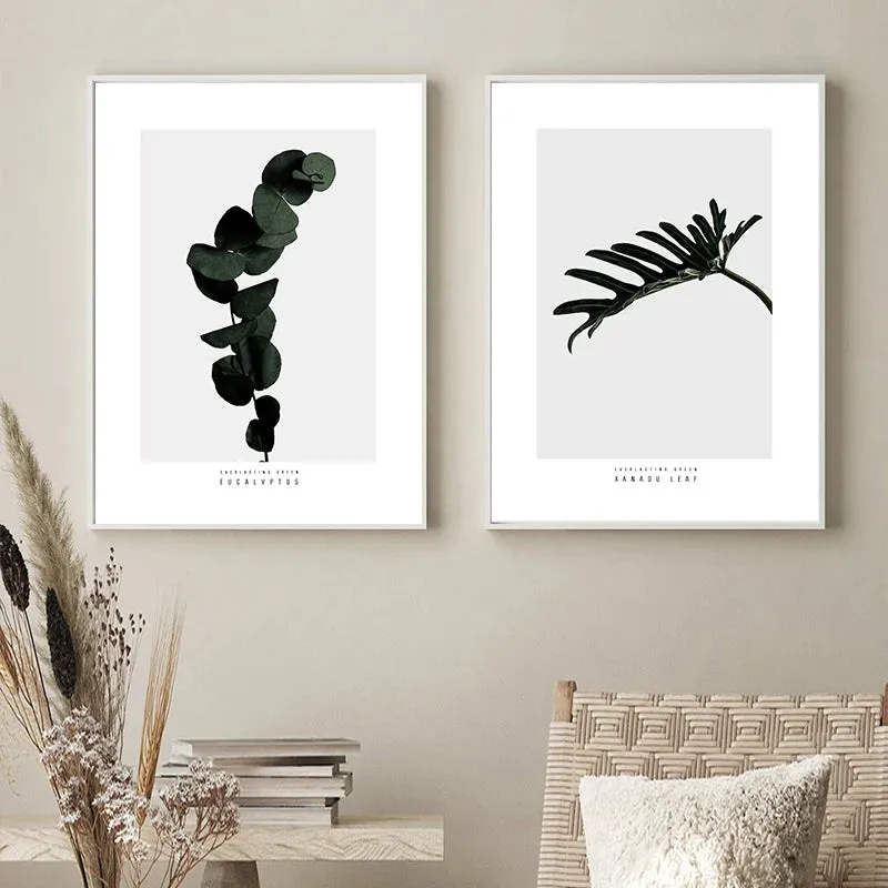 Minimalist Green Leaves Modern Botanical Specimen Wall art Fine Art Canvas Prints Gallery Wall Pictures For Living Room Dining Room Art Decor