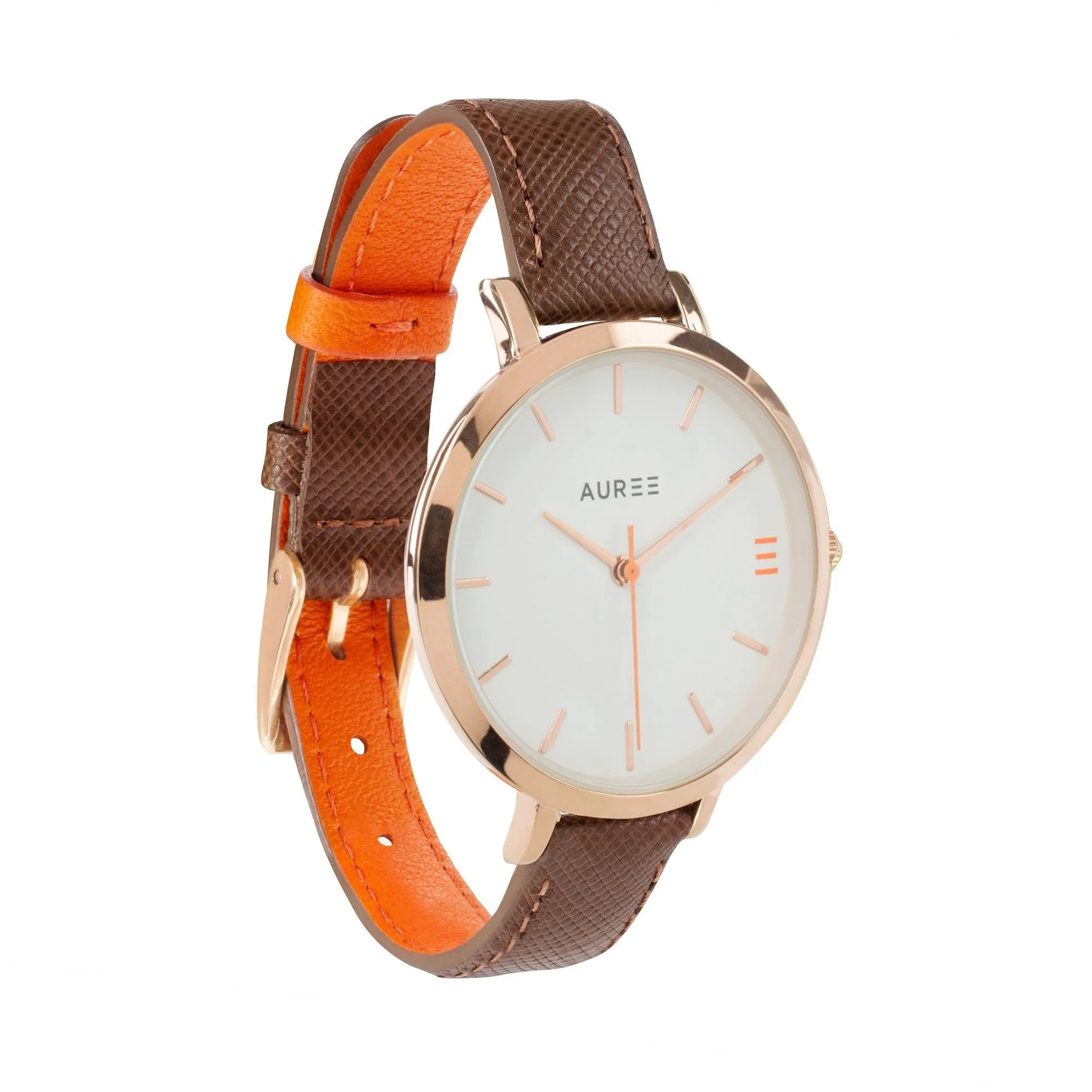 Montmartre Chestnut & Orange Leather Watch Strap with Rose Gold Buckle