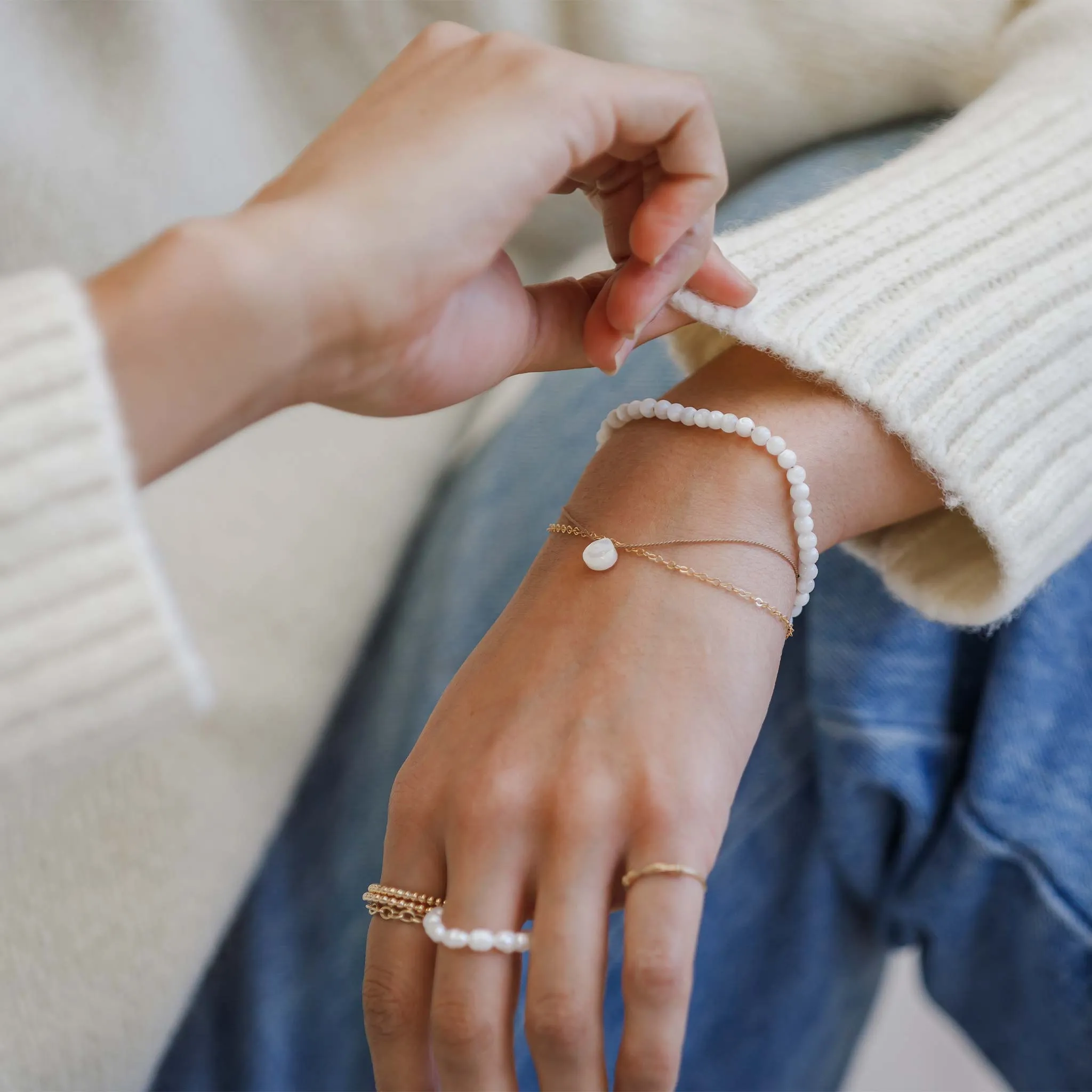 Mother of Pearl Gold and Silk Bracelet