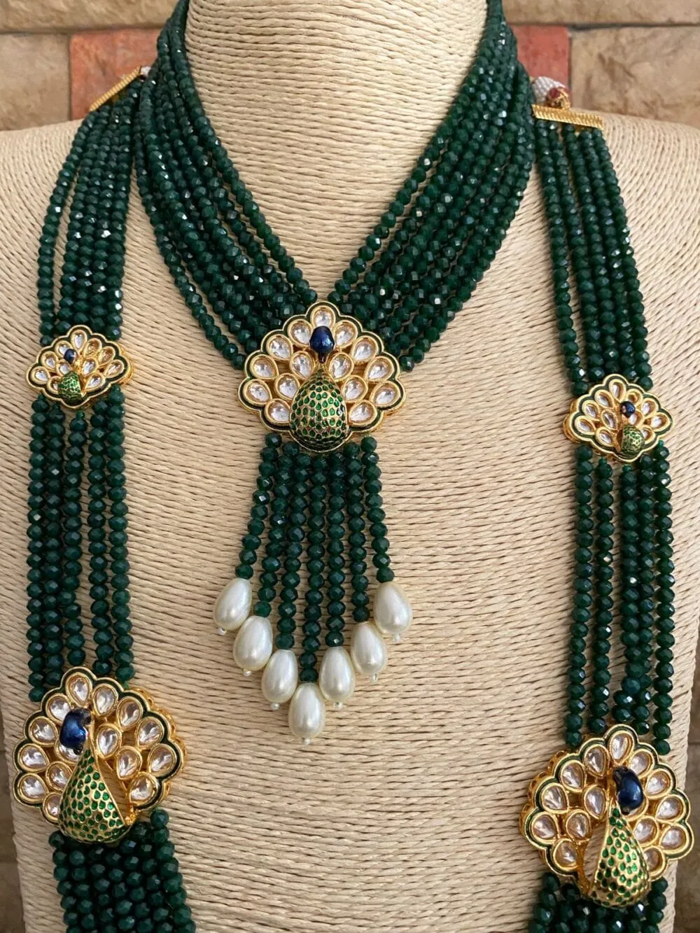 Multilayered Green Crystal Beads Choker And Long Necklace Set By Gehna Shop