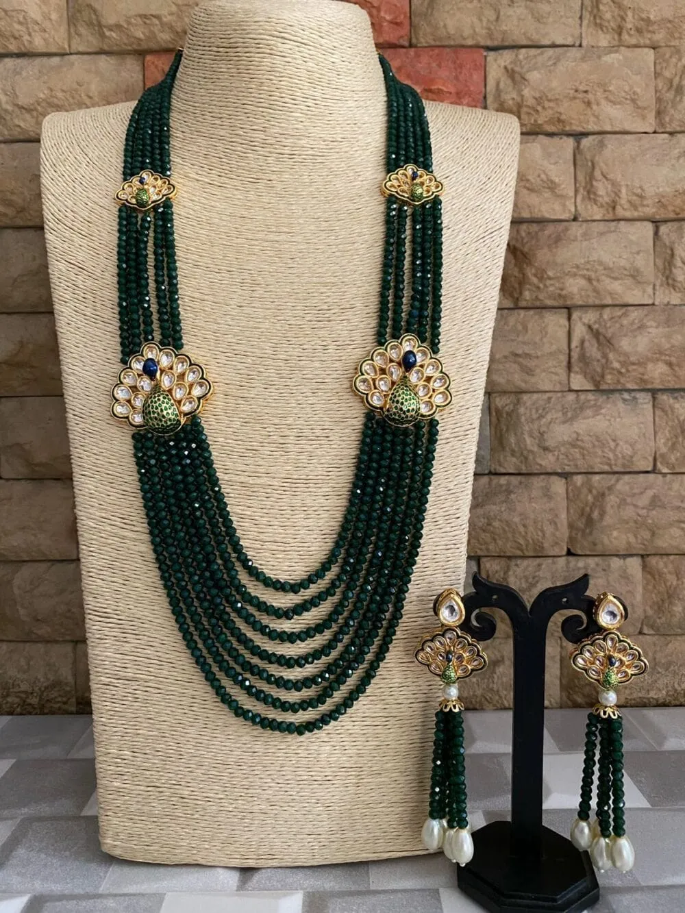 Multilayered Green Crystal Beads Choker And Long Necklace Set By Gehna Shop