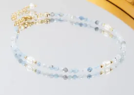 Natural Pearl Blue Beaded Anklet