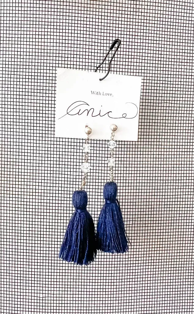 Navy Baby Tassel Earrings