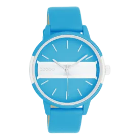 Neon blue/gold coloured OOZOO watch with bright blue leather strap - C11188