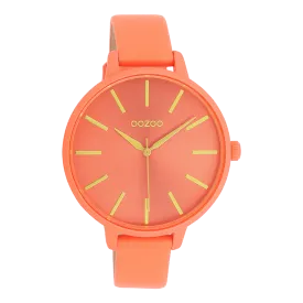 Neon red OOZOO watch with coral coloured leather strap - C11185