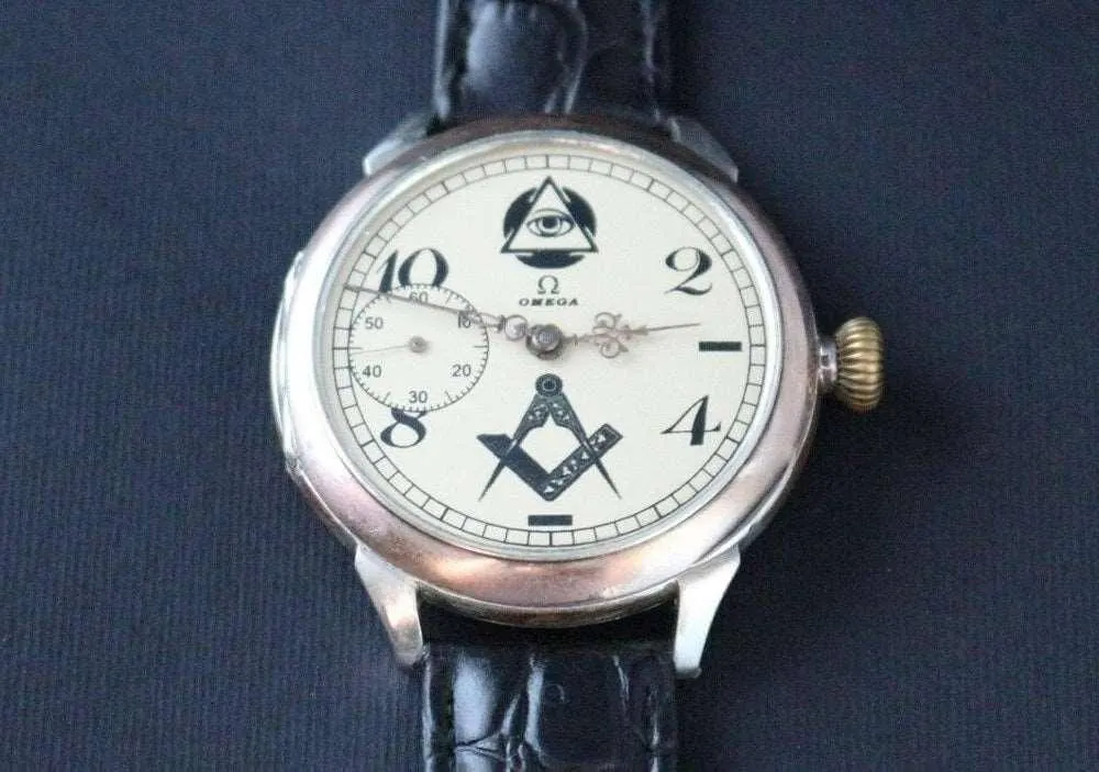 Omega Pocket Watch Silver Case Custom Wristwatch Masonic