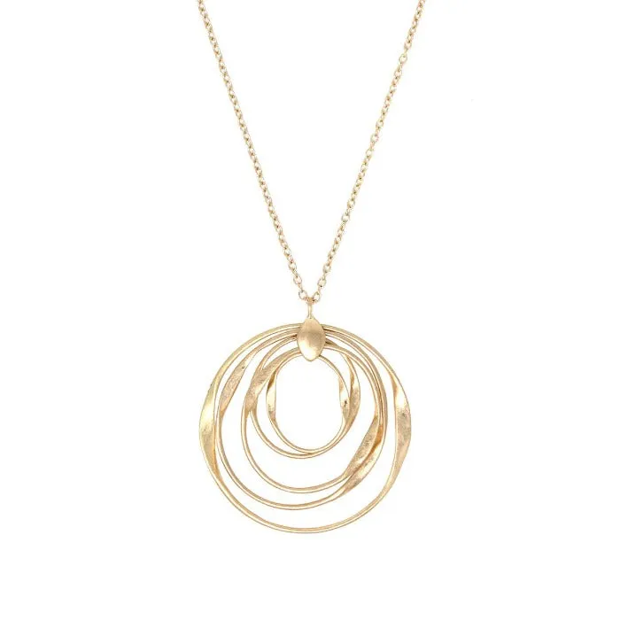 Open Circle Layered Pendant Long Necklace