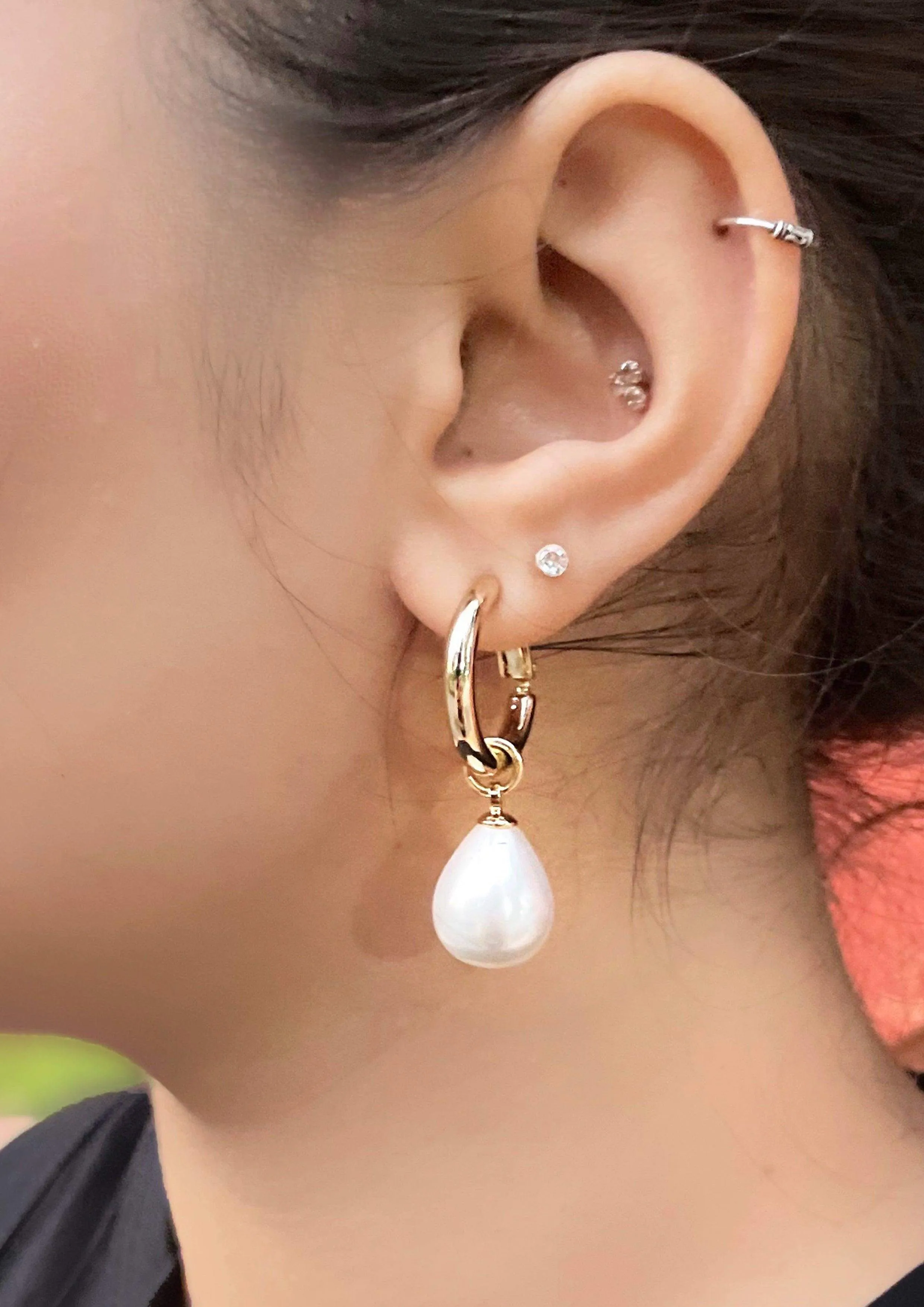 Pearl Drop Hoops Gold