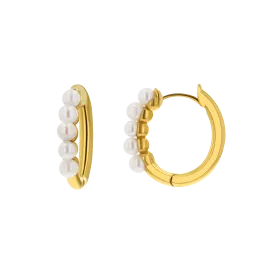 Pearl Huggies Hoop Earrings