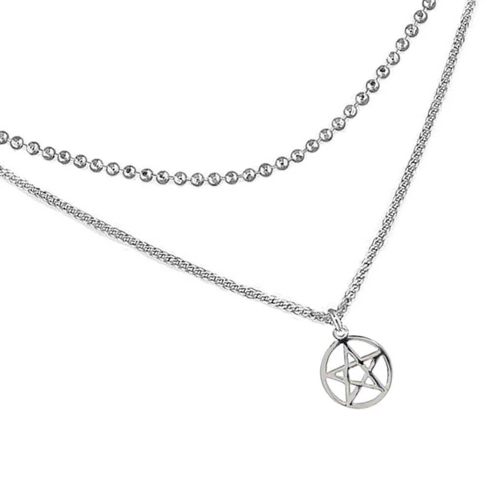 Pentagram Choker Double Chain Necklace