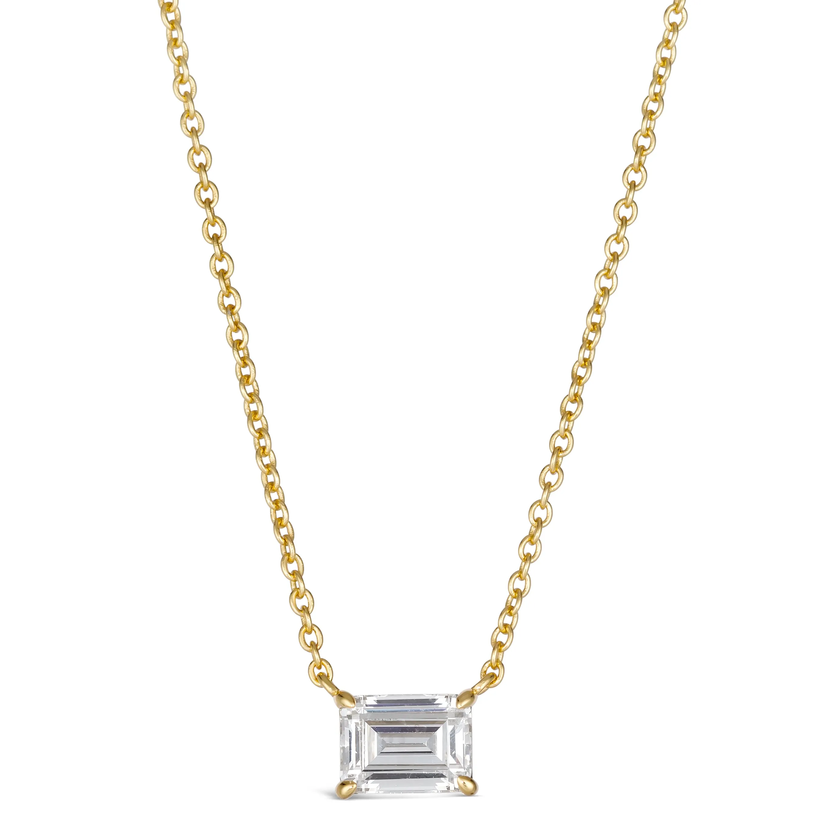 Petite Emerald Cut Solitaire Necklace