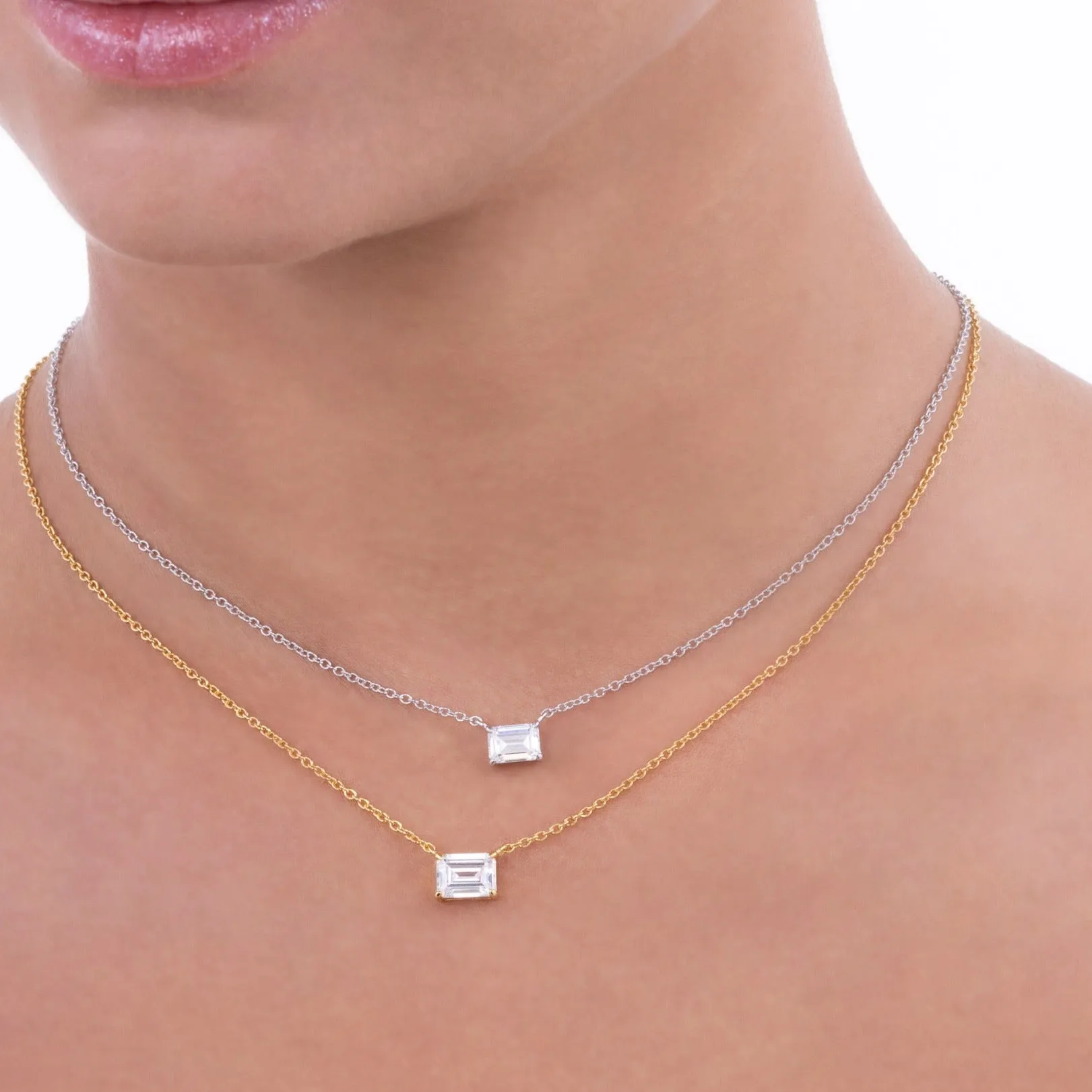 Petite Emerald Cut Solitaire Necklace