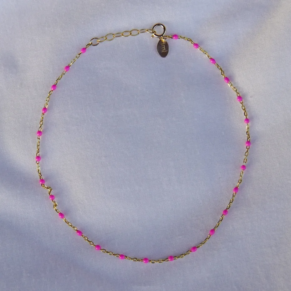 Pink Enamel Spotlight Chain Anklet