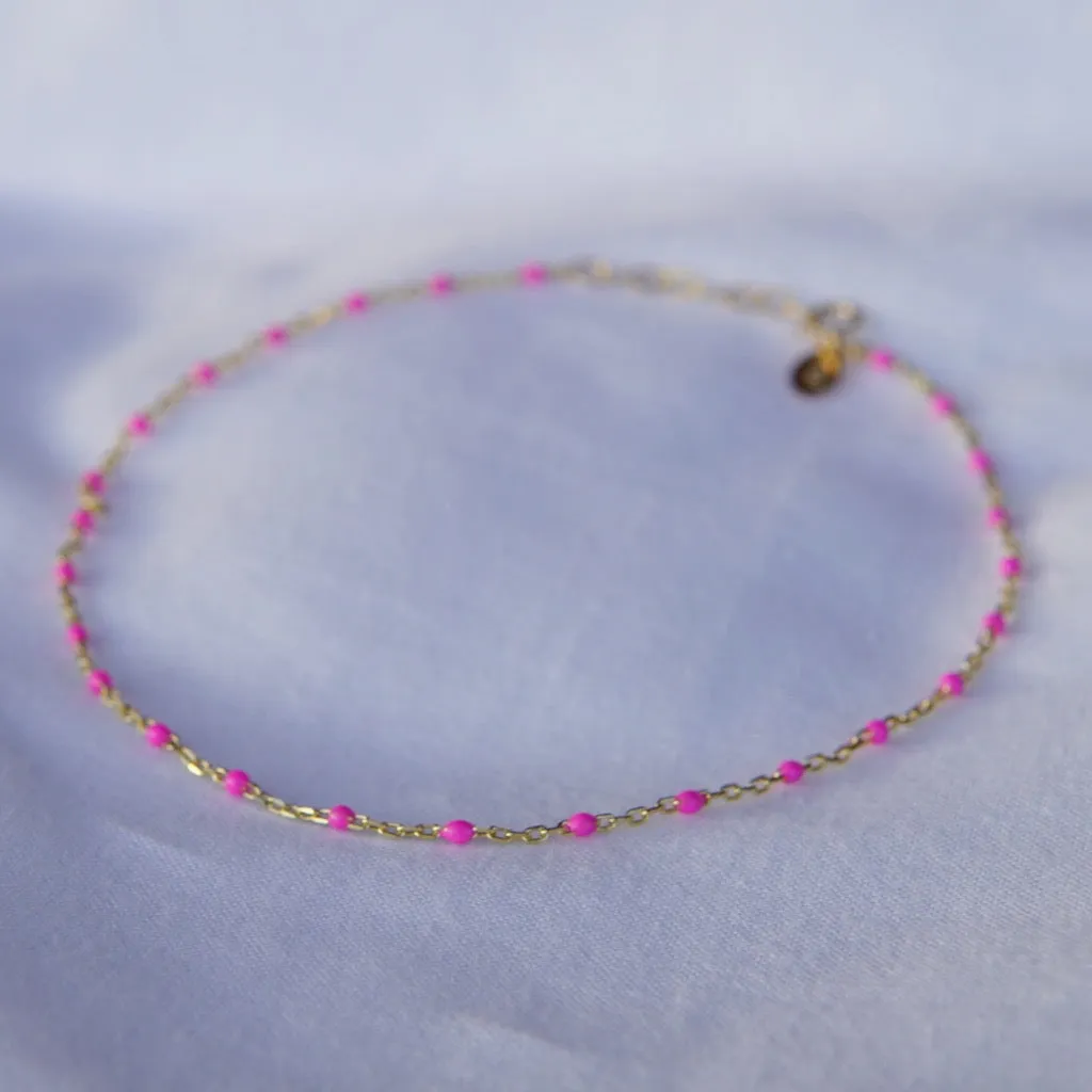 Pink Enamel Spotlight Chain Anklet