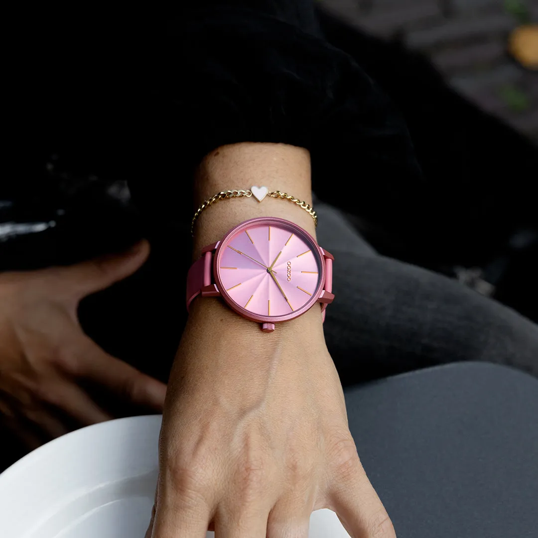 Pink shell coloured OOZOO watch with pink shell coloured leather strap - C11250