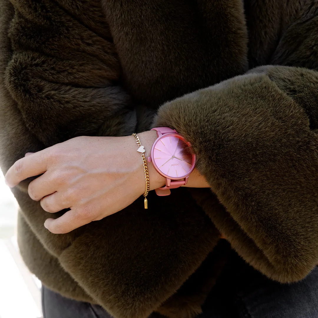 Pink shell coloured OOZOO watch with pink shell coloured leather strap - C11250