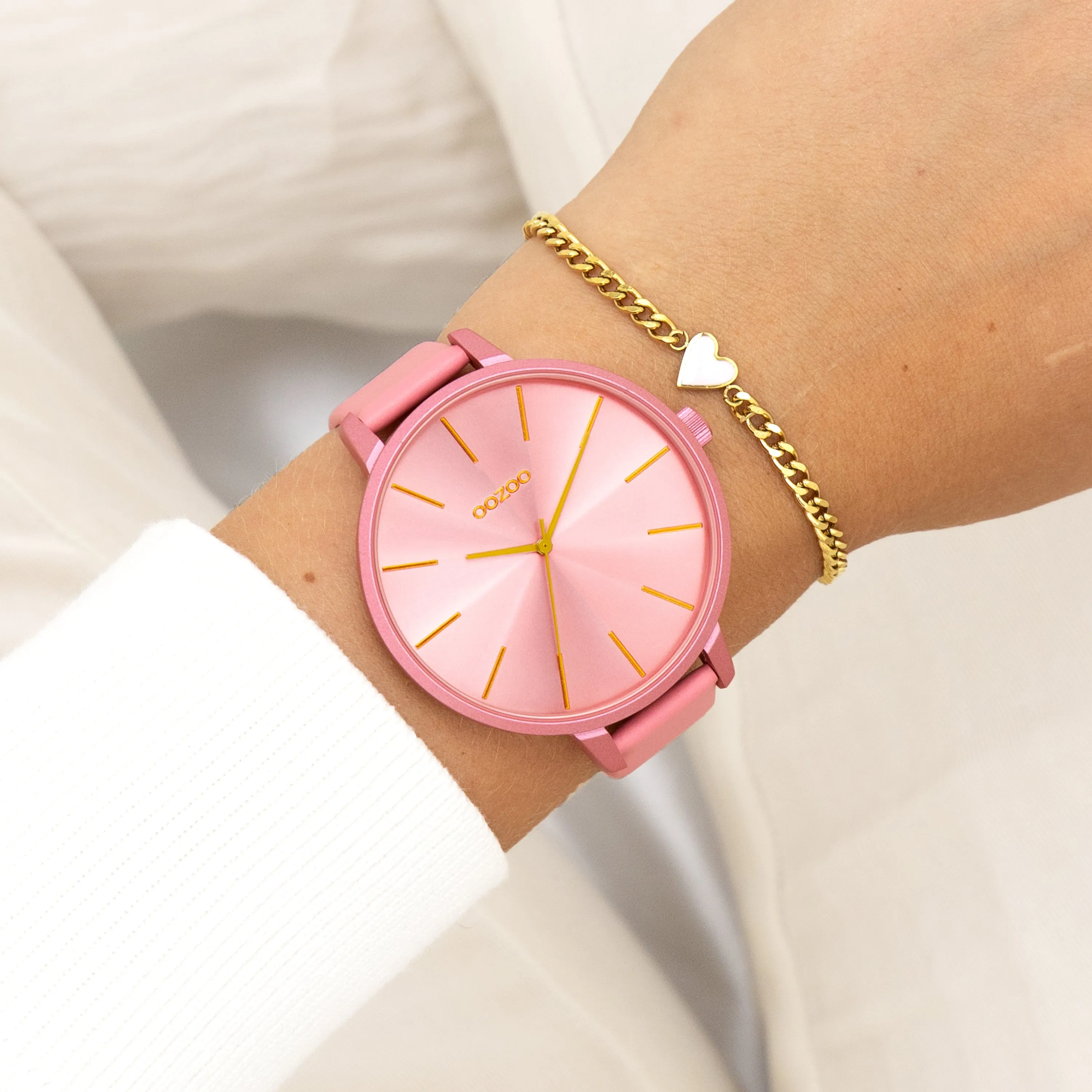 Pink shell coloured OOZOO watch with pink shell coloured leather strap - C11250