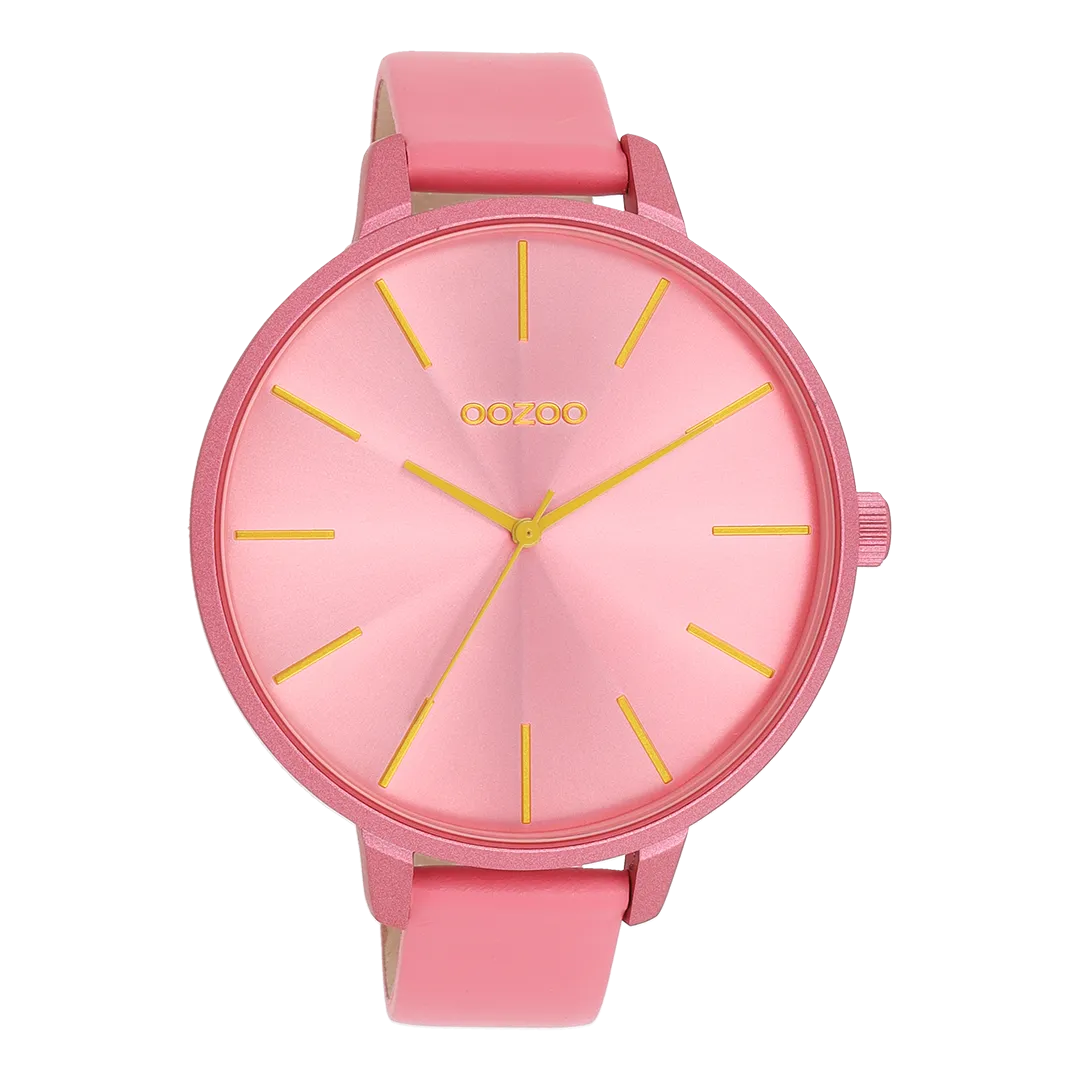 Pink shell coloured OOZOO watch with pink shell coloured leather strap - C11250