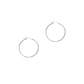 Polished 25mm Tube Hoop Earring in White Gold