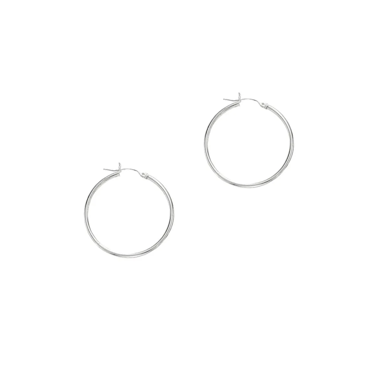 Polished 25mm Tube Hoop Earring in White Gold