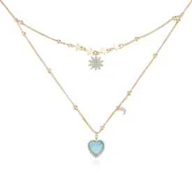 (Pre-order) Sky Blue Druzy Gold Layered Necklace - Love Note