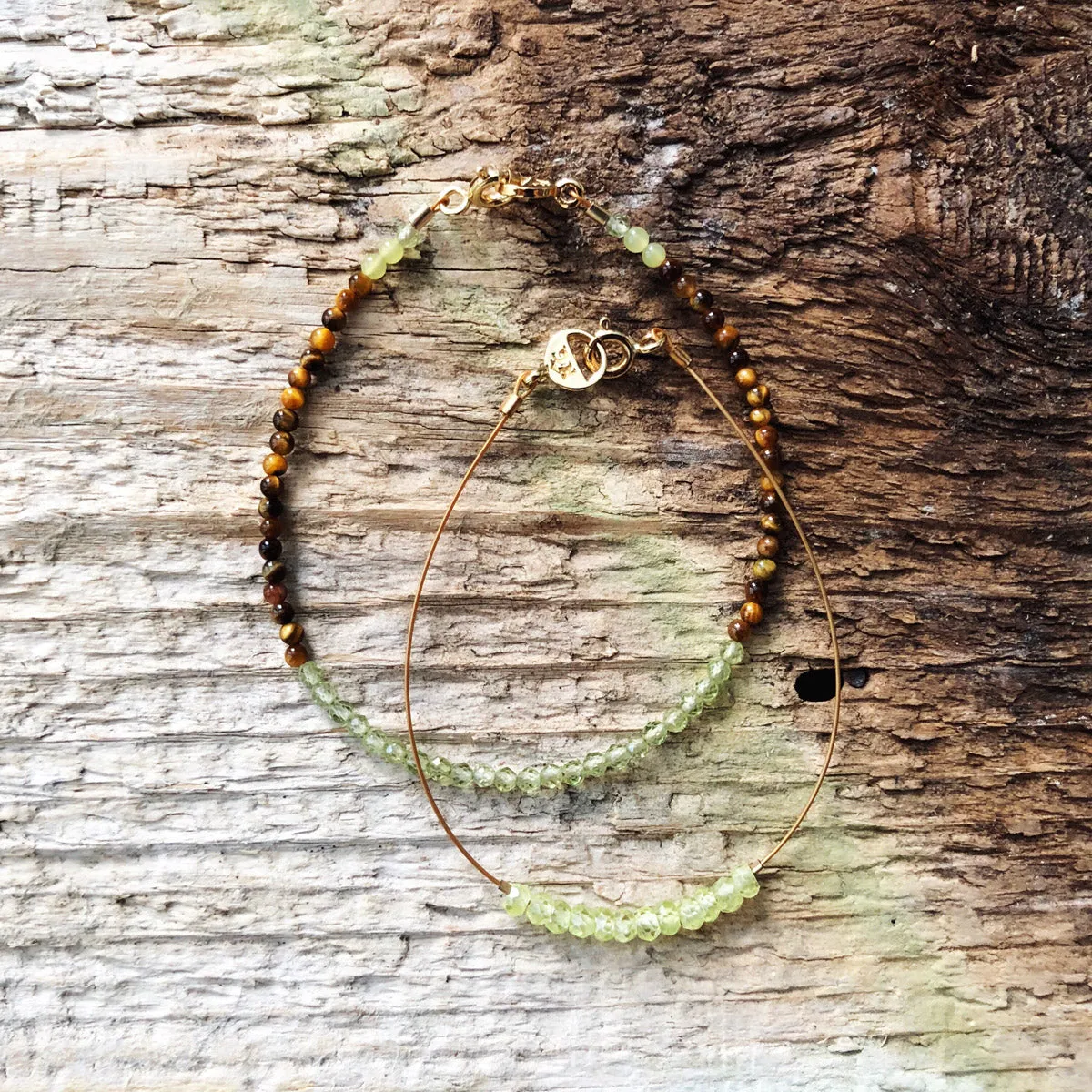 "Trinidad" Peridot and Tiger Eye Gemstone Beaded Bracelet