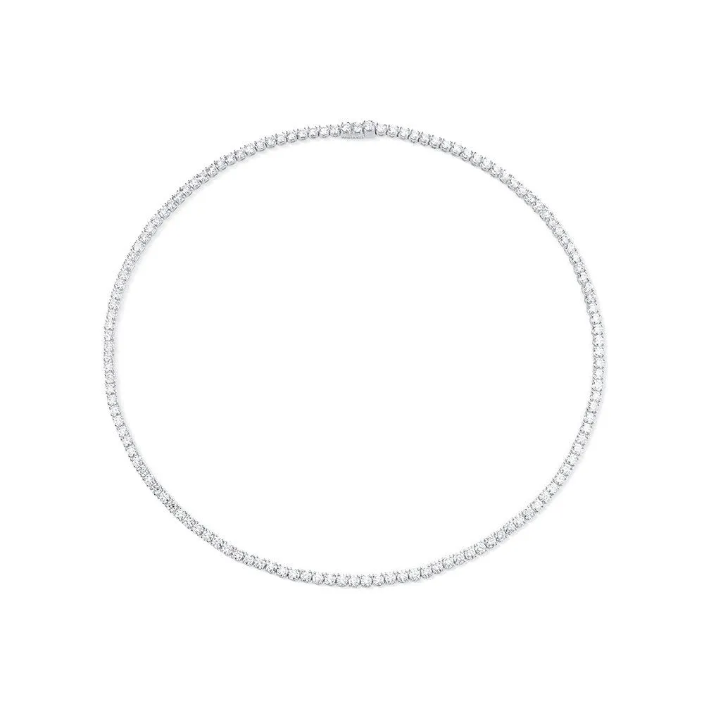 Ready to Ship Natural Diamonds Tennis Necklace ( 12.50 ct.) in 14K Gold, 3 mm White Round Diamond 4-Prongs Tennis Necklace