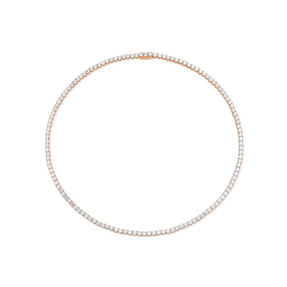 Ready to Ship Natural Diamonds Tennis Necklace ( 12.50 ct.) in 14K Gold, 3 mm White Round Diamond 4-Prongs Tennis Necklace