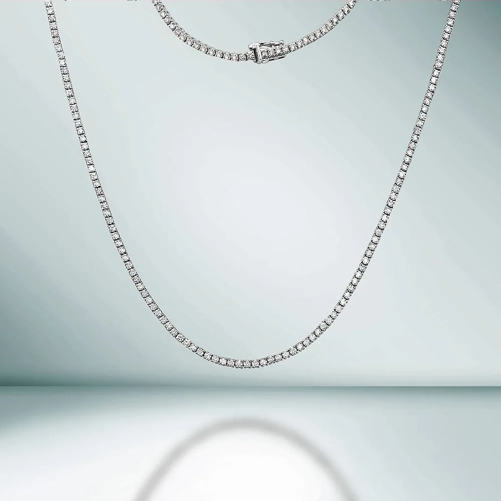 Ready to Ship Natural Diamonds Tennis Necklace ( 12.50 ct.) in 14K Gold, 3 mm White Round Diamond 4-Prongs Tennis Necklace