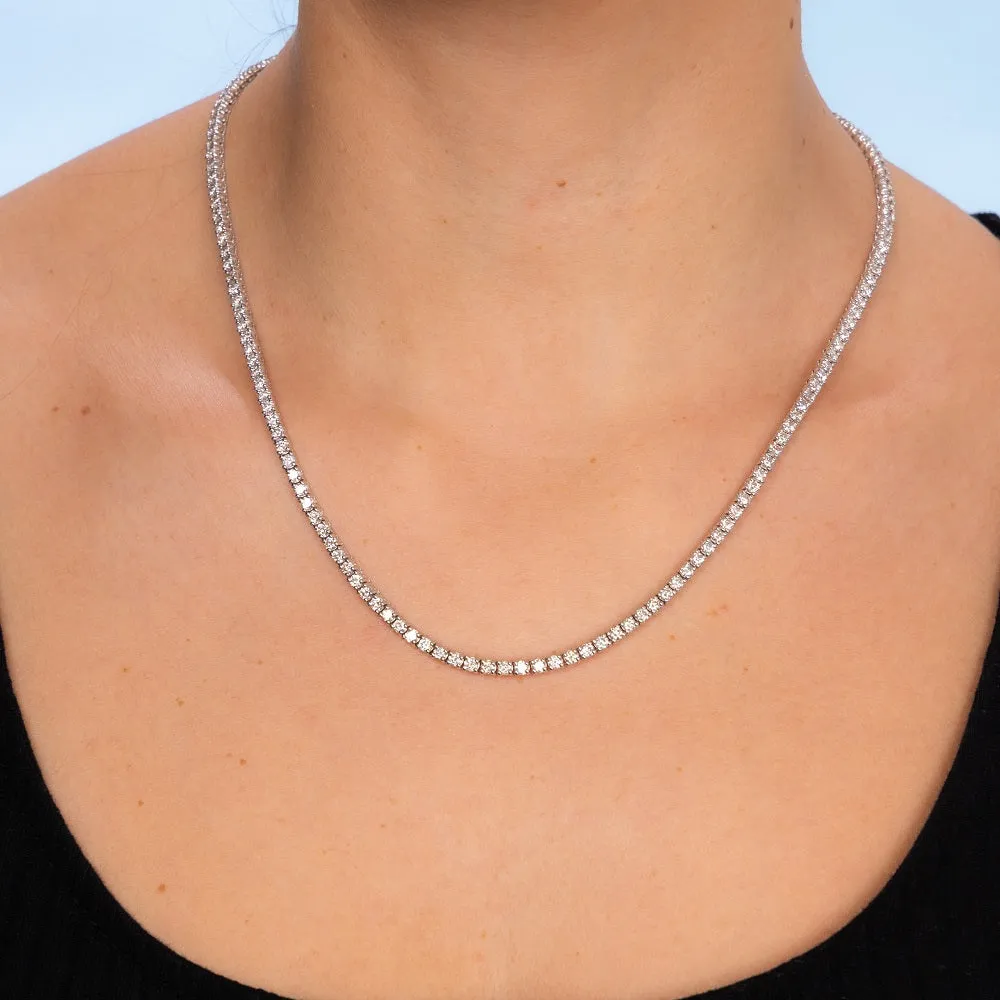 Ready to Ship Natural Diamonds Tennis Necklace ( 12.50 ct.) in 14K Gold, 3 mm White Round Diamond 4-Prongs Tennis Necklace