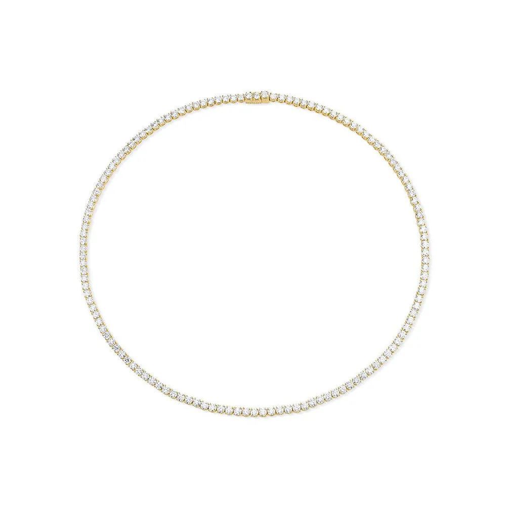 Ready to Ship Natural Diamonds Tennis Necklace ( 12.50 ct.) in 14K Gold, 3 mm White Round Diamond 4-Prongs Tennis Necklace