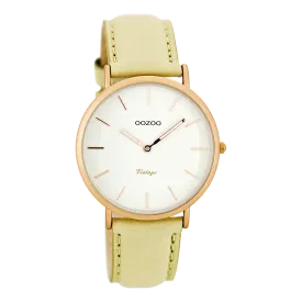 Rose gold coloured  watch with beige leather strap