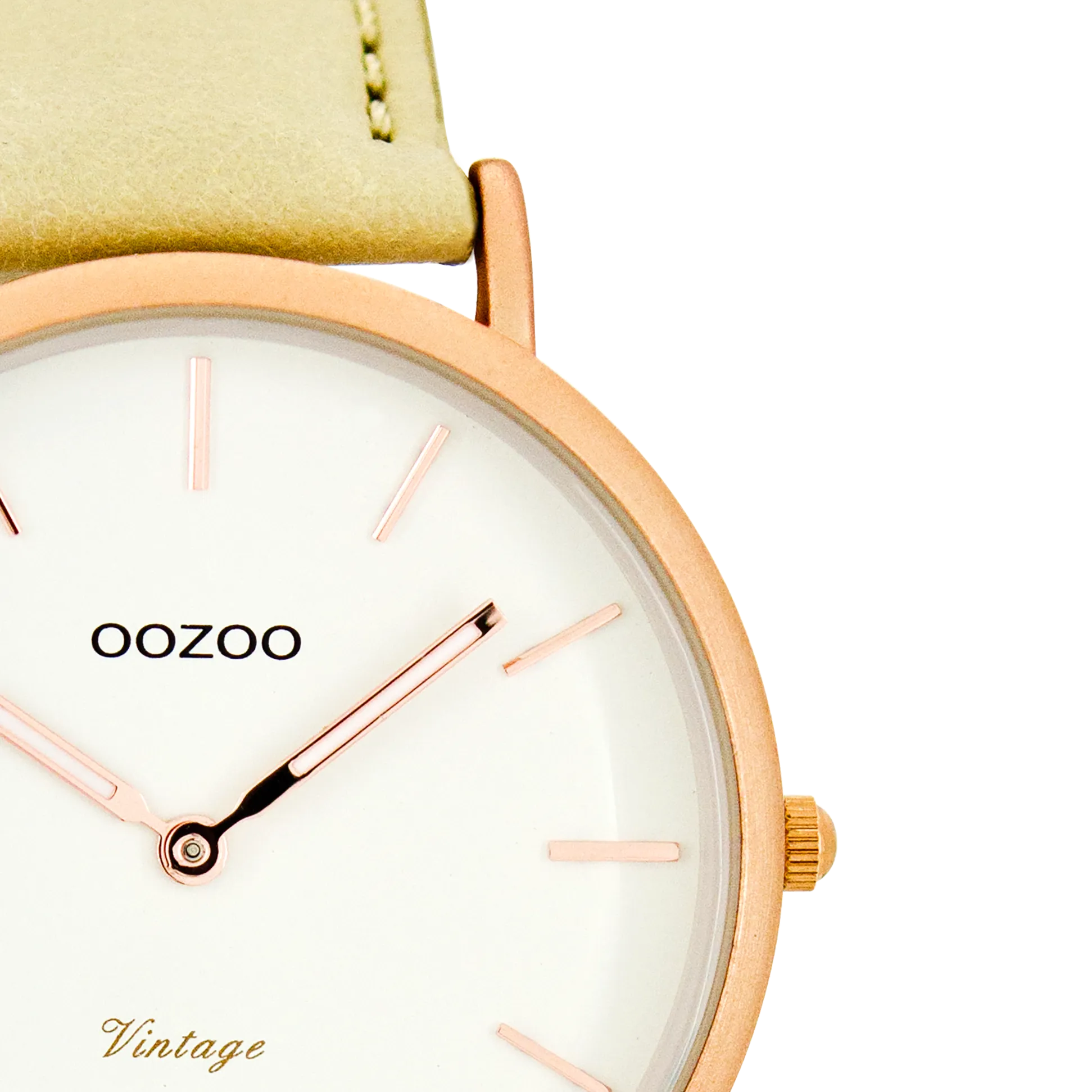 Rose gold coloured  watch with beige leather strap