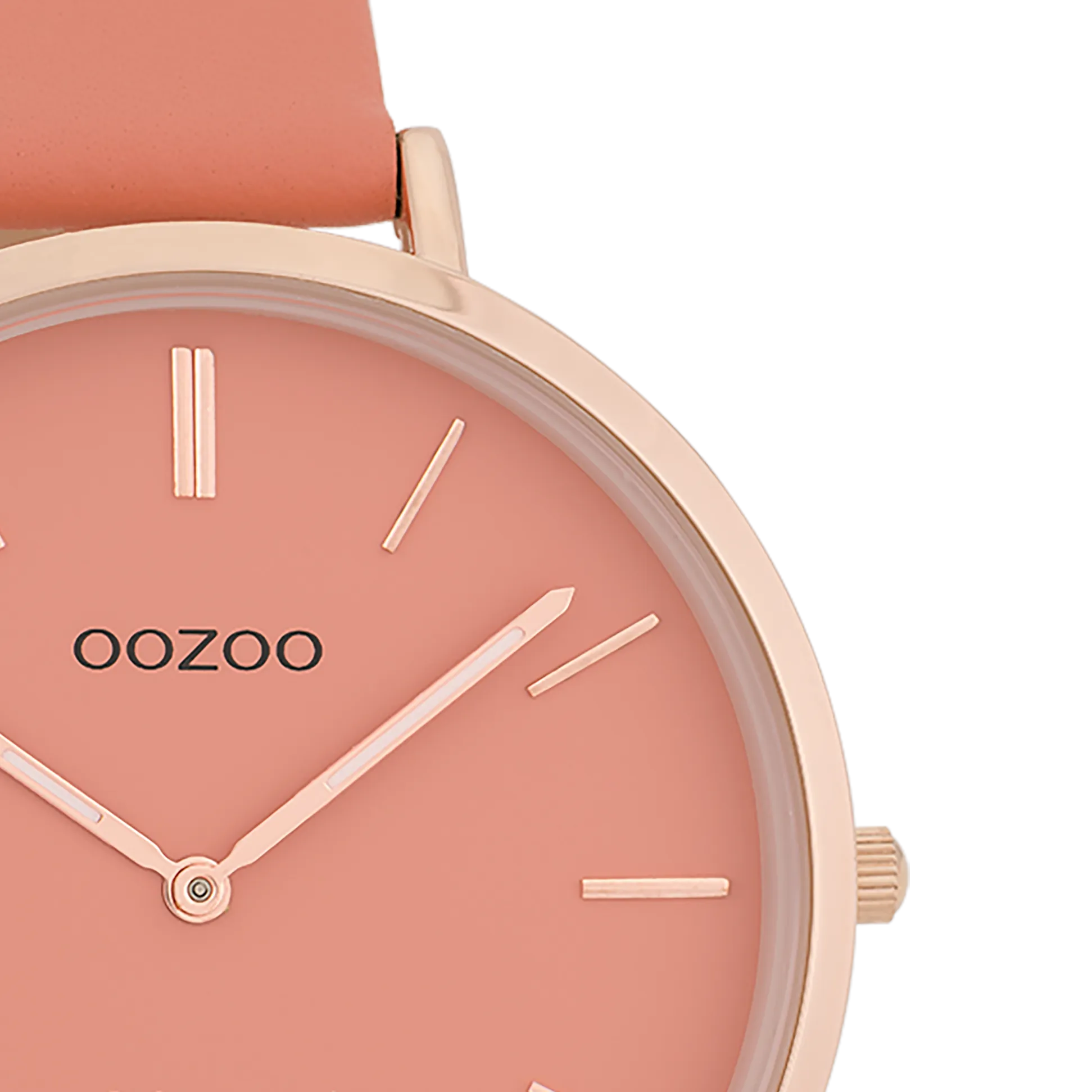 Rose gold coloured  watch with peach pink leather strap