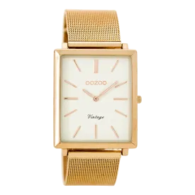 Rose gold coloured  watch with rose gold coloured metal mesh bracelet