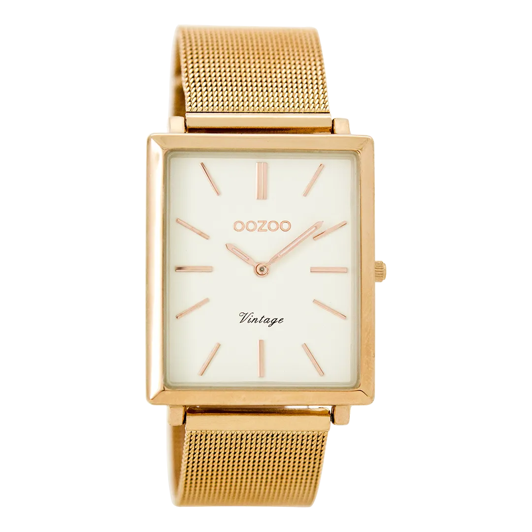 Rose gold coloured  watch with rose gold coloured metal mesh bracelet