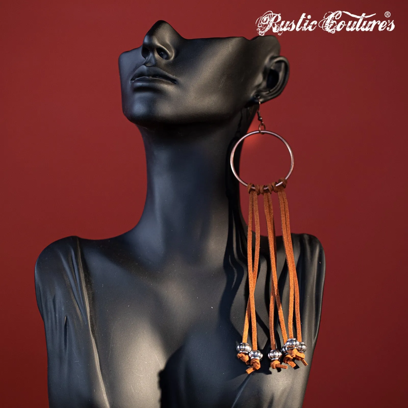 Rustic Couture's  Bohemian Suede Tassel  Hoop Statement Earring