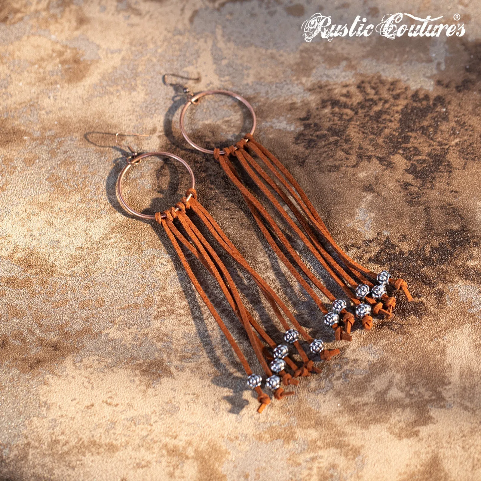 Rustic Couture's  Bohemian Suede Tassel  Hoop Statement Earring