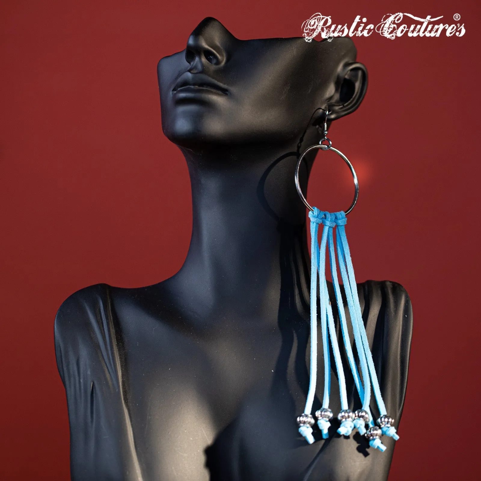 Rustic Couture's  Bohemian Suede Tassel  Hoop Statement Earring