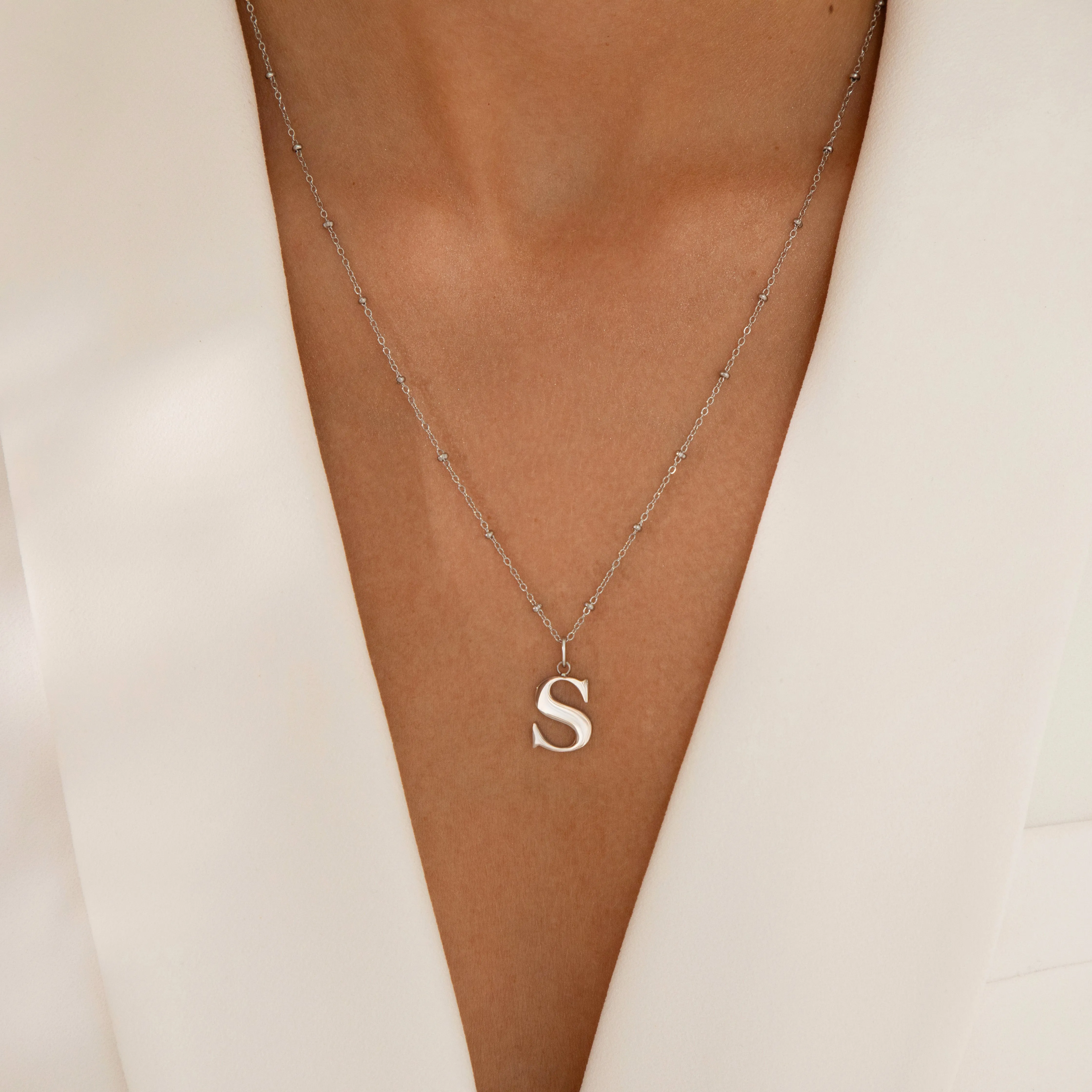 S Initial Pendant Necklace In Silver