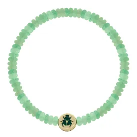 Scarab Recessed Enameled Gold Disk on Aventurine Beaded Bracelet