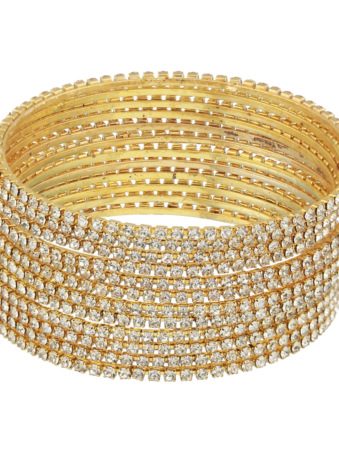 Set Of 12 Gold-Plated Cz-Studded Bangles