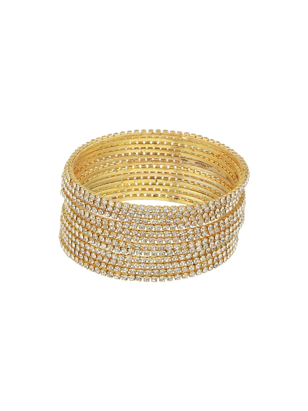 Set Of 12 Gold-Plated Cz-Studded Bangles