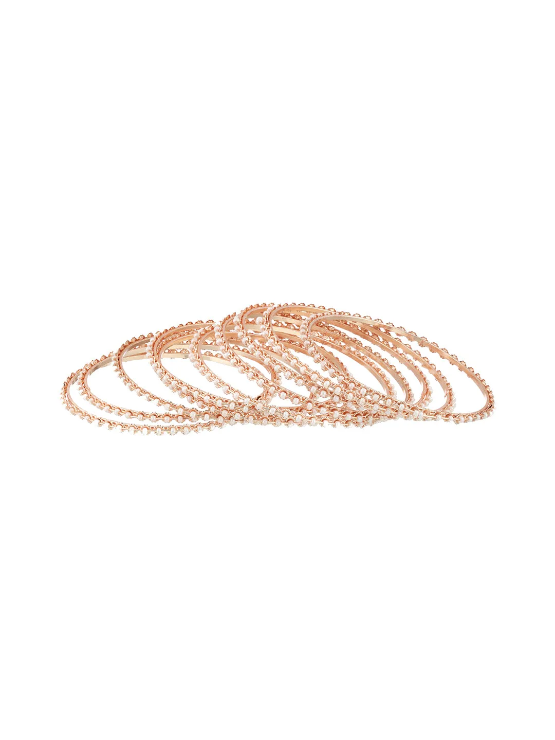 Set Of 12 Rose Gold-Plated Beaded Bangles