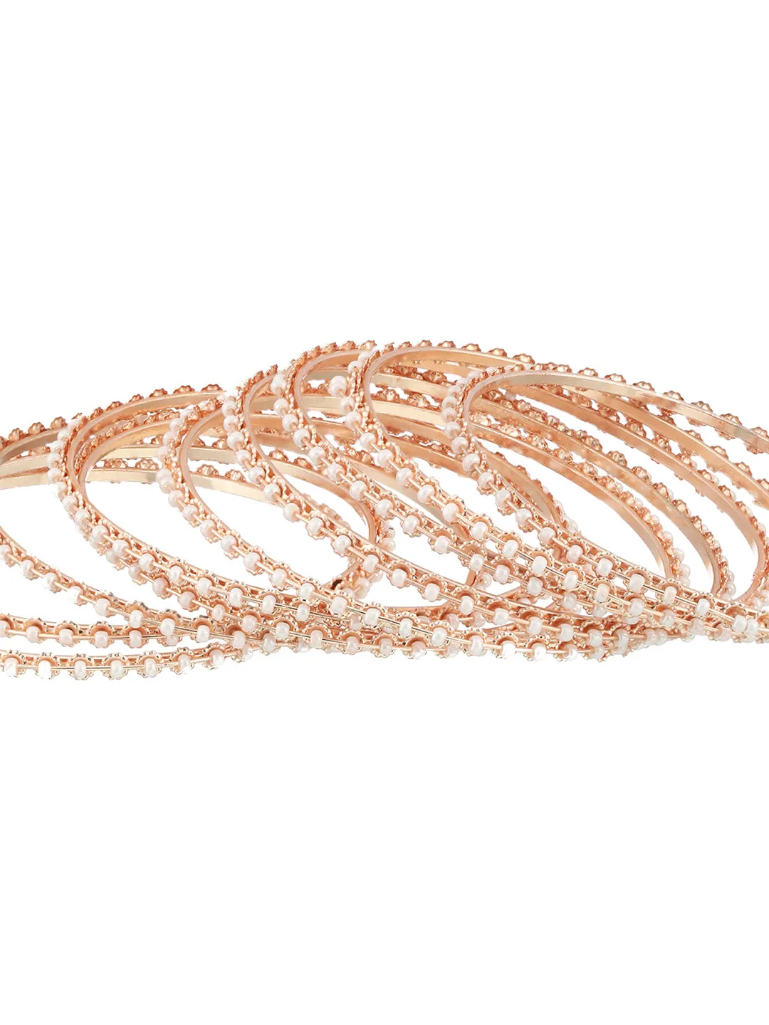 Set Of 12 Rose Gold-Plated Beaded Bangles